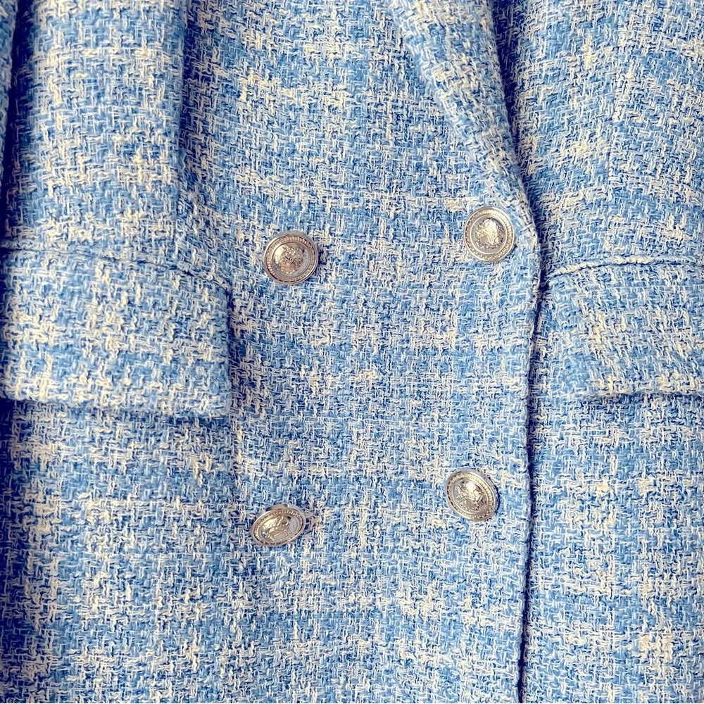 Zara Blue Tweed Double Breasted Blazer - Picture 3 of 6